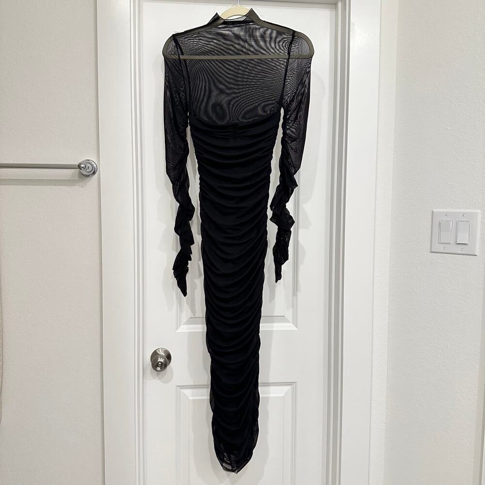 NWT SER.O.YA Trina Mesh Ruched Midi Dress in Black Size XS - Picture 2 of 8